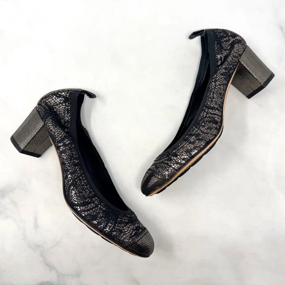 CHANEL Vintage Y2K Metallic Leather Heeled Ballet Ballerina Pump Heel Shoes 36